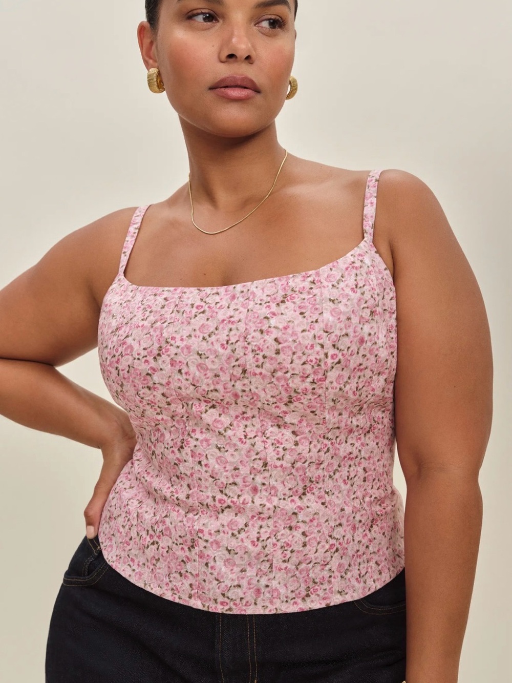 Reformation Hattie 100 Linen Top Pink Floral Corset Tank Sleeveless Plus Size 20